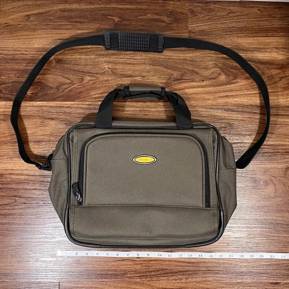 Eddie Bauer Messenger Weekend Bag Green Canvas Laptop Travel Shoulder Strap